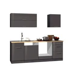 Wohnen 220 cm breit Kompakt-Küche in Grau - Bozenia (sechsteilig)