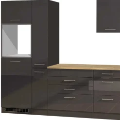 Wohnen Küche Komplett|Küchenzeilen*330 cm breite Küchenzeile in Dunkelgrau - Bozenia (neunteilig)