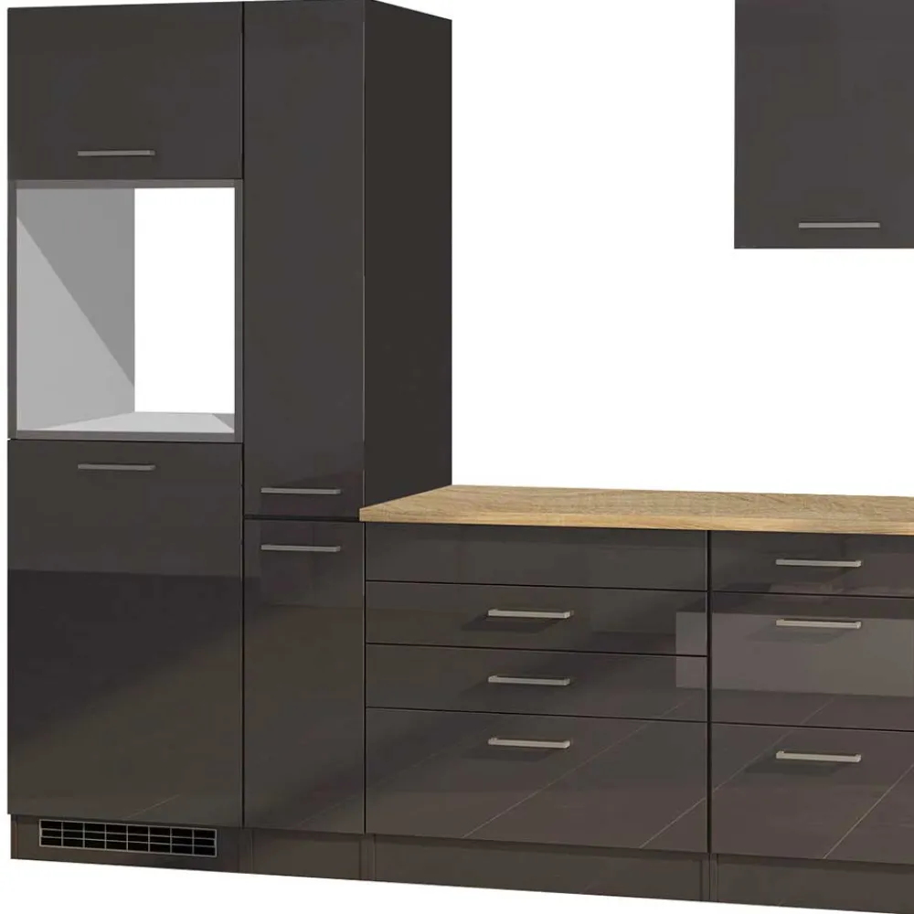 Wohnen Küche Komplett|Küchenzeilen*330 cm breite Küchenzeile in Dunkelgrau - Bozenia (neunteilig)