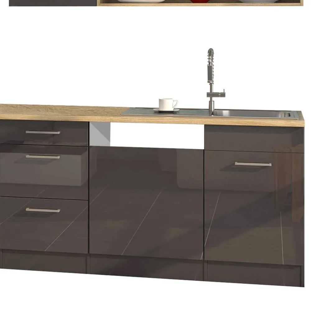 Wohnen Küche Komplett|Küchenzeilen*330 cm breite Küchenzeile in Dunkelgrau - Bozenia (neunteilig)