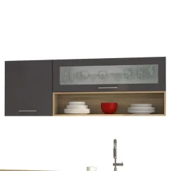 Wohnen Küche Komplett|Küchenzeilen*330 cm breite Küchenzeile in Dunkelgrau - Bozenia (neunteilig)