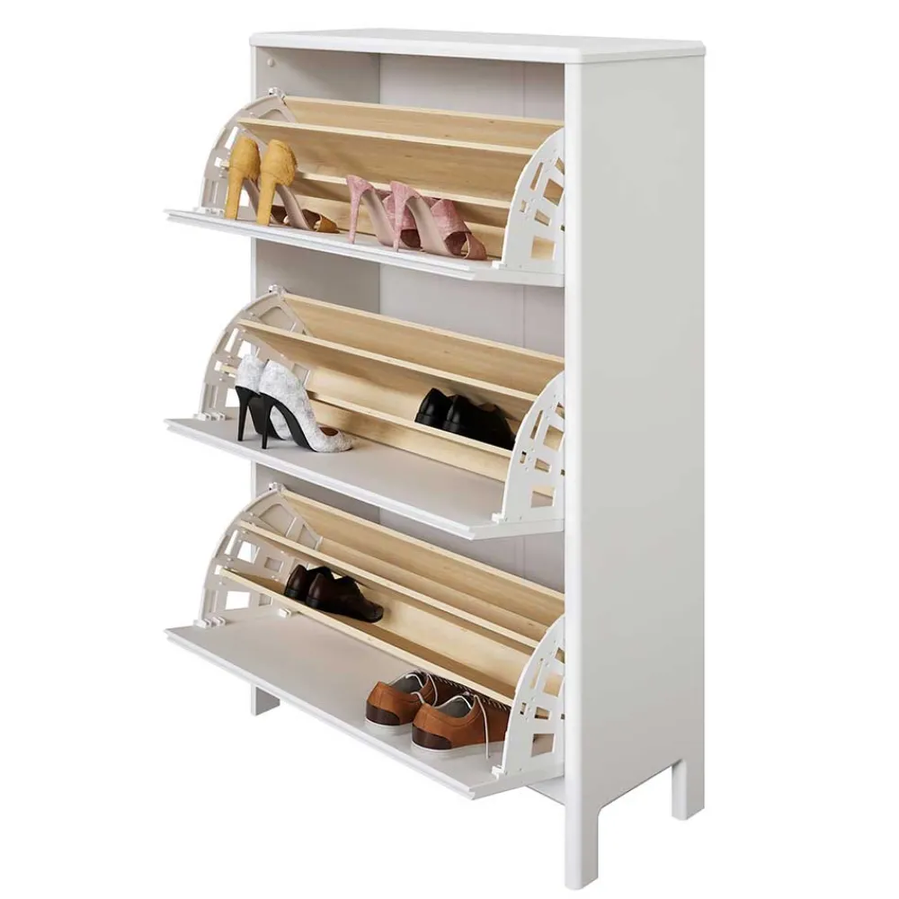 Wohnen Weiße Möbel|Schuhschränke*82 cm breite Schuhkommode in Weiß gewachst - Oranias