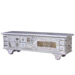 Wohnen 146 cm breite Truhe in Antikweiß mit Bronze - Abraham