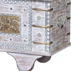 Wohnen 146 cm breite Truhe in Antikweiß mit Bronze - Abraham