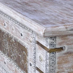 Wohnen 146 cm breite Truhe in Antikweiß mit Bronze - Abraham