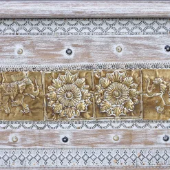 Wohnen 146 cm breite Truhe in Antikweiß mit Bronze - Abraham