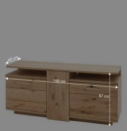 Wohnen 150 cm breite TV Kommode in Eiche Bianco - Crokas