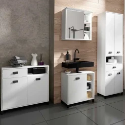 Wohnen 54 cm breiter Bad-Hochschrank in Weiß mit Schwarz - Envaton