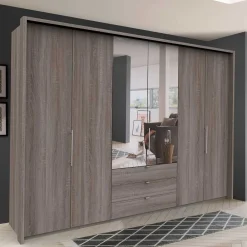 Wohnen Schränke|Kleiderschränke*300 cm breiter Falttürenschrank in Holzoptik dunkel - Riding