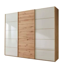 Wohnen Schränke|Kleiderschränke*300 cm breiter Schwebetürenschrank mit Glas Beige - Nikoba