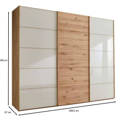 Wohnen Schränke|Kleiderschränke*300 cm breiter Schwebetürenschrank mit Glas Beige - Nikoba