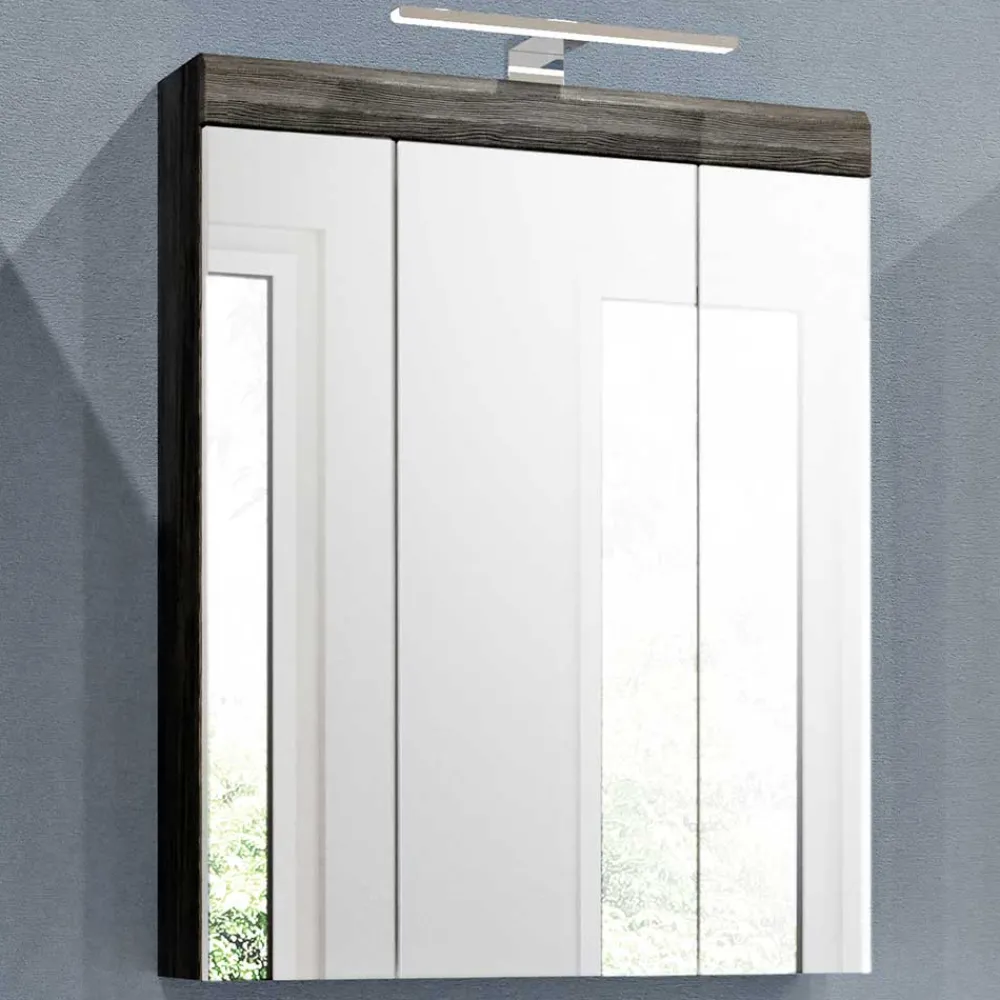 Wohnen Glasmöbel|Bad-Spiegelschränke*60 cm breiter Spiegelschrank fürs Badezimmer in Grau - Nancys