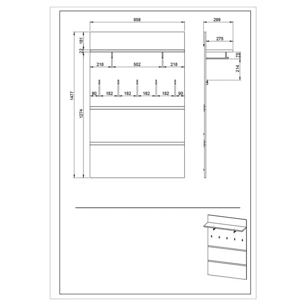 Wohnen 246 cm breites Flurmöbel Set modern - Orsecca (fünfteilig)