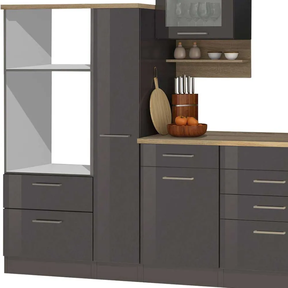 Wohnen Küche Komplett|Küchenzeilen*340 cm Einbauküche Zeile in Grau - Bozenia (zwölfteilig)
