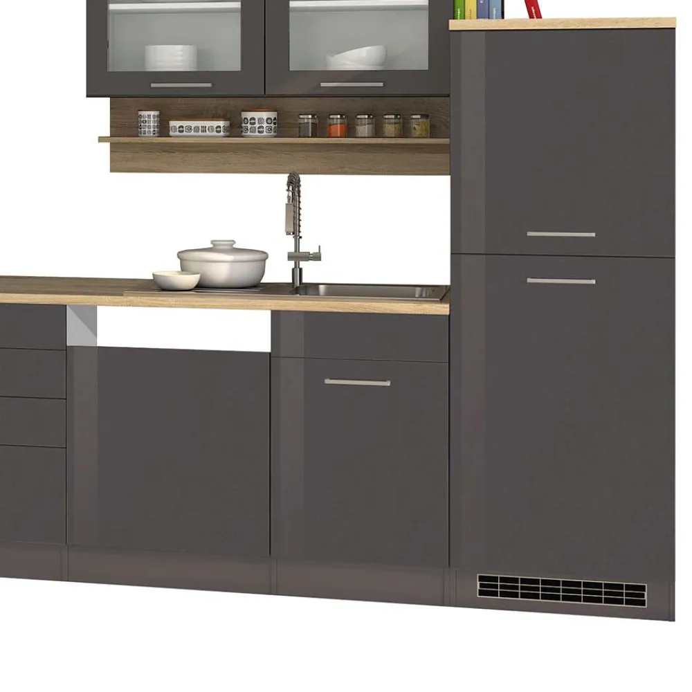Wohnen Küche Komplett|Küchenzeilen*340 cm Einbauküche Zeile in Grau - Bozenia (zwölfteilig)