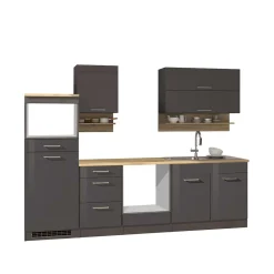 Wohnen Küche Komplett|Küchenzeilen*270 cm Einbauküchenzeile in Grau - Bozenia (neunteilig)