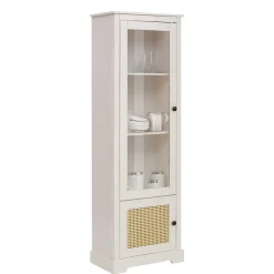 Wohnen Rattanmöbel|Esszimmer-Vitrinen*180 cm hohe Landhausvitrine in Weiß mit Beige - Isvair I