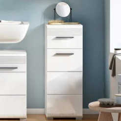 Wohnen Badschränke*79 cm hoher Bad Unterschrank in Weiß Hochglanz - Whale