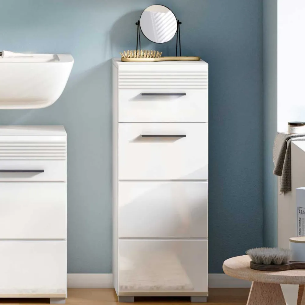 Wohnen Badschränke*79 cm hoher Bad Unterschrank in Weiß Hochglanz - Whale