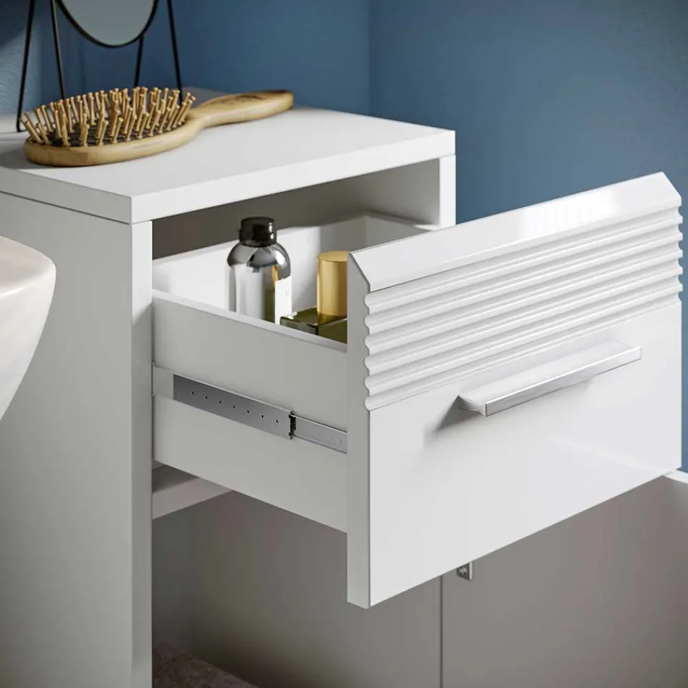 Wohnen Badschränke*79 cm hoher Bad Unterschrank in Weiß Hochglanz - Whale