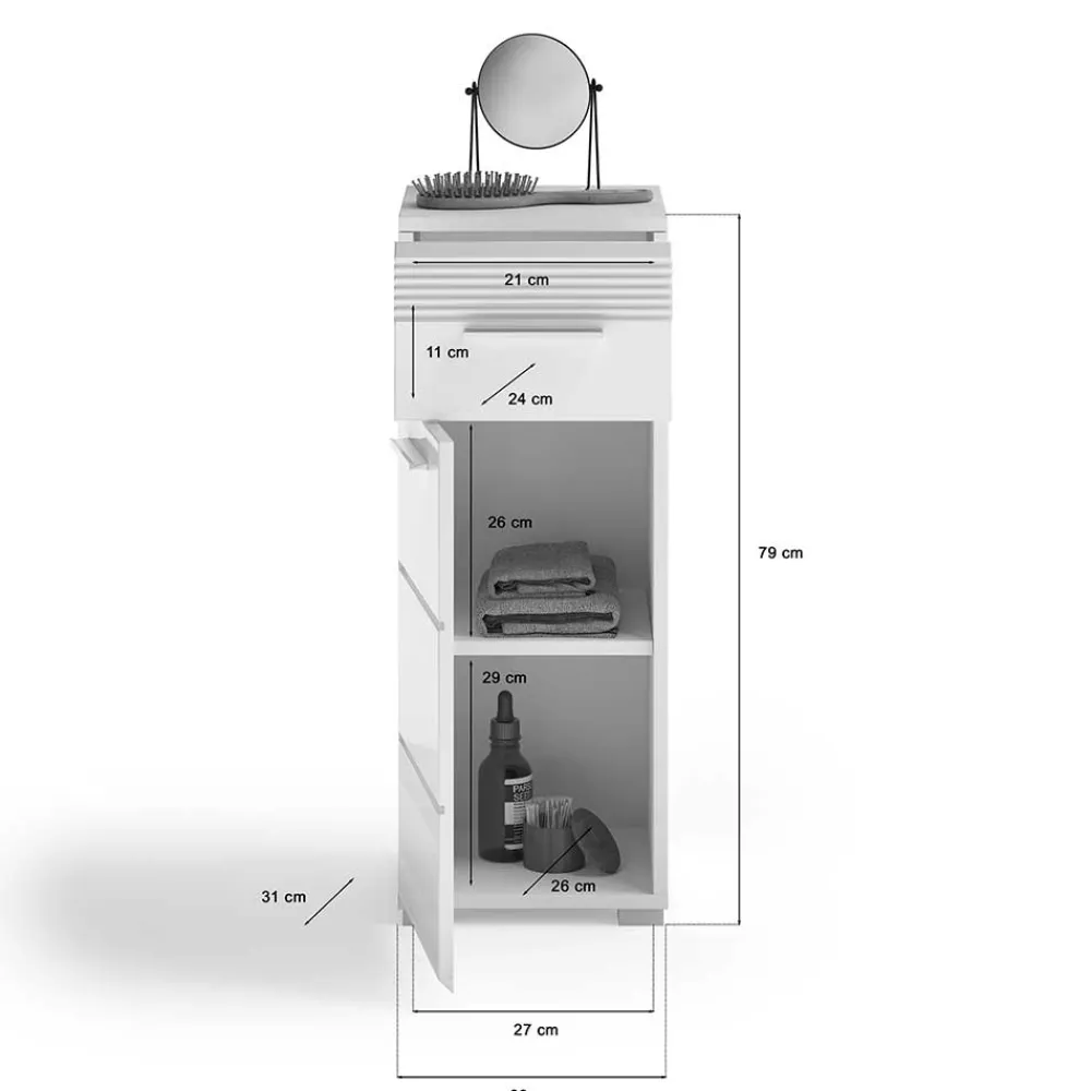 Wohnen Badschränke*79 cm hoher Bad Unterschrank in Weiß Hochglanz - Whale