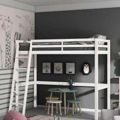 Wohnen Kindermöbel|Kinderbetten*175 cm hohes Hochbett mit Leiter in Weiß - Saludio