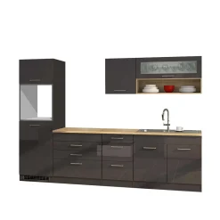 Wohnen Küche Komplett|Küchenzeilen*290 cm Küchenmöbel Set in Grau - Bozenia (achtteilig)