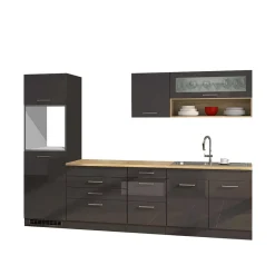 Wohnen Küche Komplett|Küchenzeilen*290 cm Küchenmöbel Set in Grau - Bozenia (achtteilig)