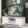 Wohnen Weiße Möbel|Landhausmöbel*120 cm langes TV Lowboard in Weiß & Eiche - Akedra