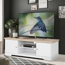 Wohnen Weiße Möbel|Landhausmöbel*120 cm langes TV Lowboard in Weiß & Eiche - Akedra