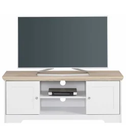 Wohnen Weiße Möbel|Landhausmöbel*120 cm langes TV Lowboard in Weiß & Eiche - Akedra