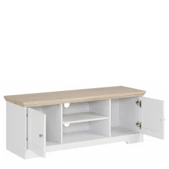 Wohnen Weiße Möbel|Landhausmöbel*120 cm langes TV Lowboard in Weiß & Eiche - Akedra