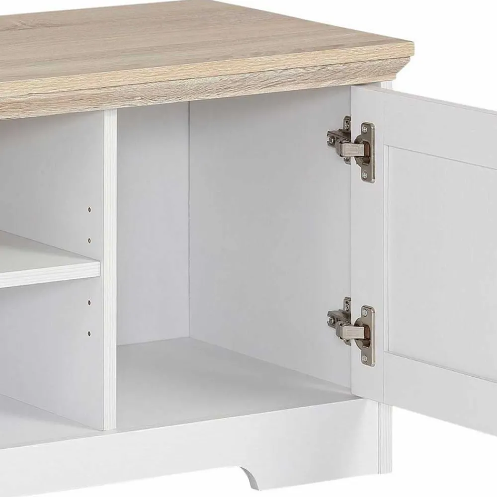 Wohnen Weiße Möbel|Landhausmöbel*120 cm langes TV Lowboard in Weiß & Eiche - Akedra