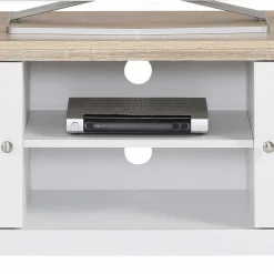 Wohnen Weiße Möbel|Landhausmöbel*120 cm langes TV Lowboard in Weiß & Eiche - Akedra