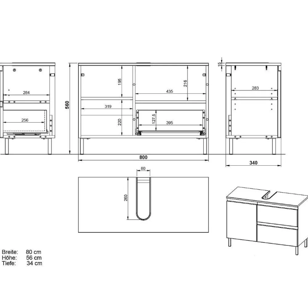 Wohnen Waschtisch|Waschbeckenunterschränke*80 cm Waschbeckenschrank in Hellgrau - Dadra