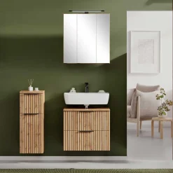 Wohnen Badezimmer Komplett*60 cm Waschplatz & Unterschrank Set - Crystoga (dreiteilig)