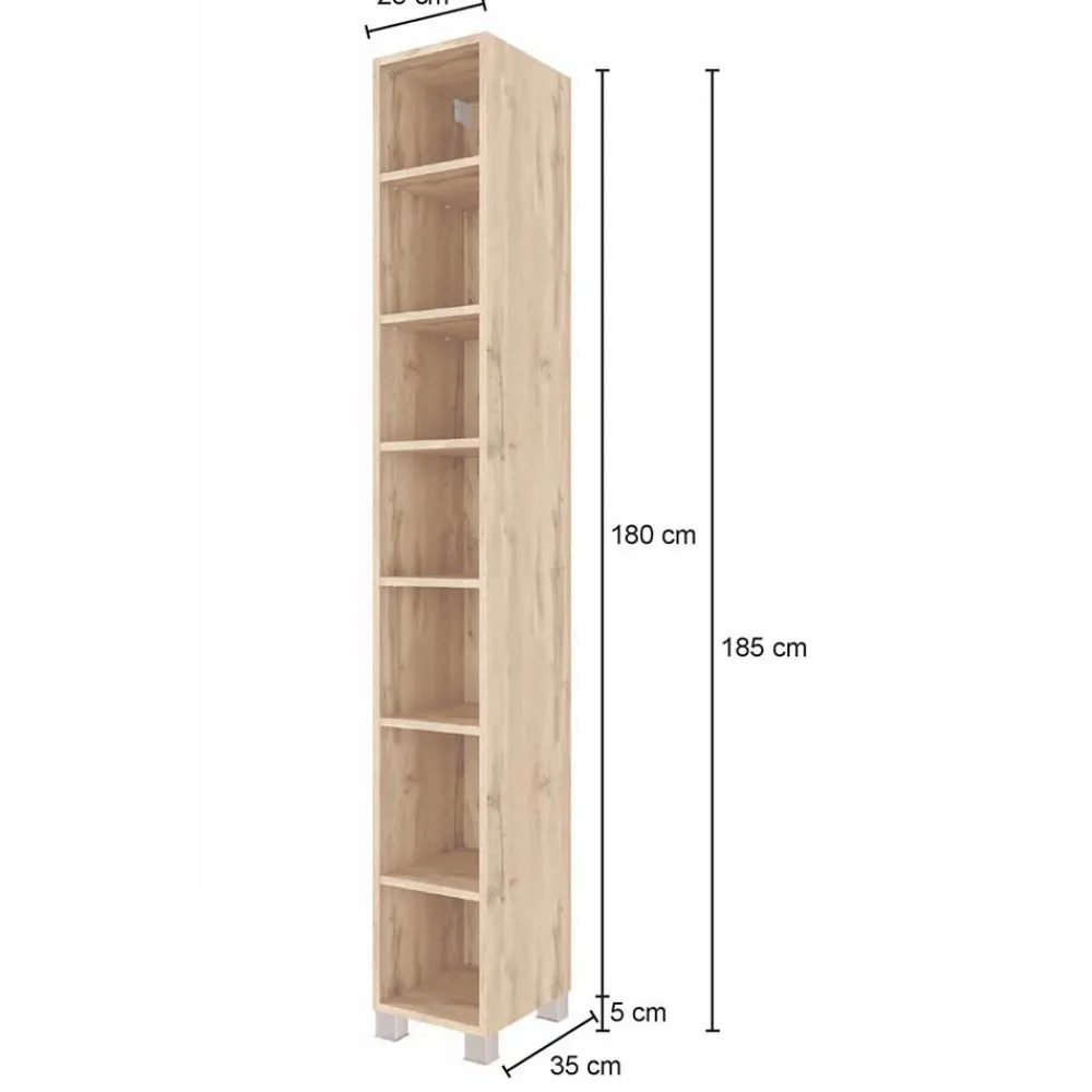 Wohnen 7 Fächer Badzimmer Regal in Holz Optik - Lemnas