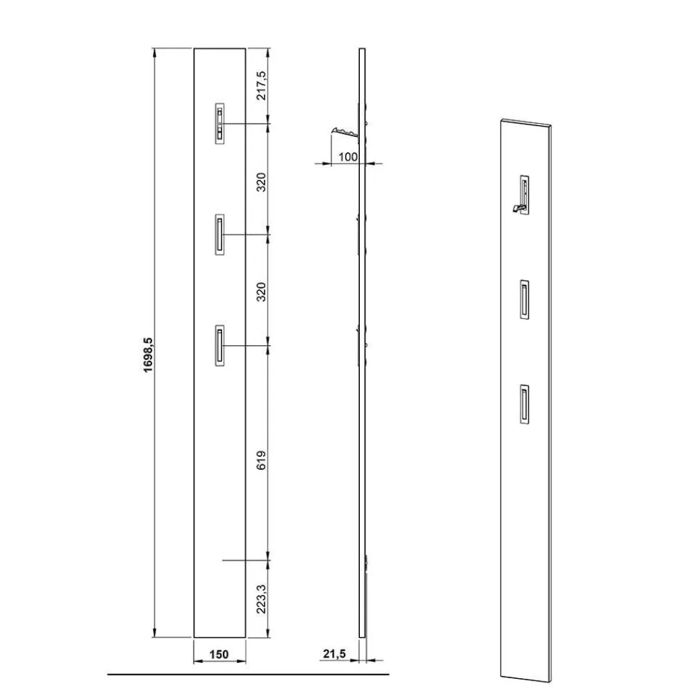 Wohnen Bürogarderoben*3 Haken Garderobenpaneel in Hellgrau - That