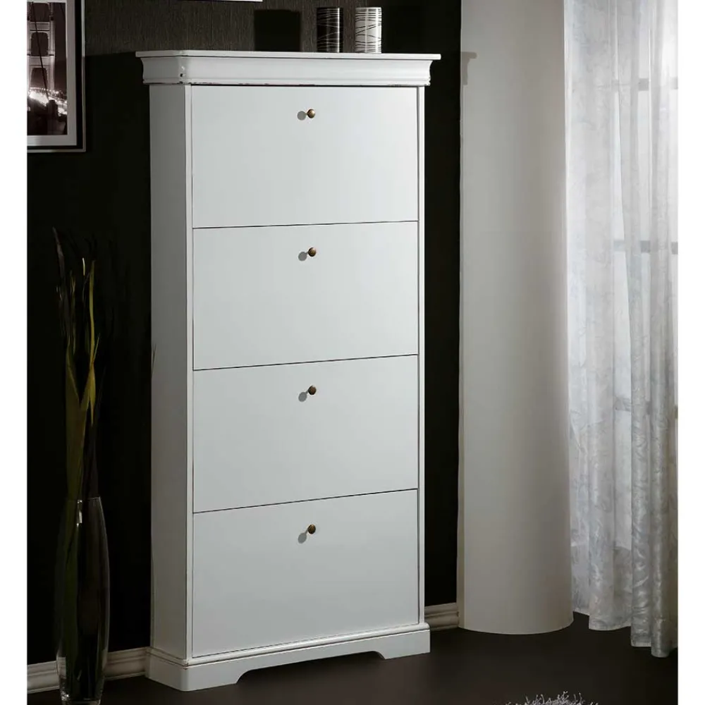 Wohnen 4 Klappen Schuhschrank in Weiß - Zarinas