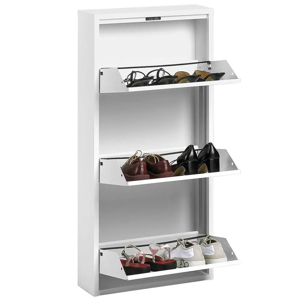 Wohnen 3 Klappen Stahl Schuhkipper in Weiß - Zaisa