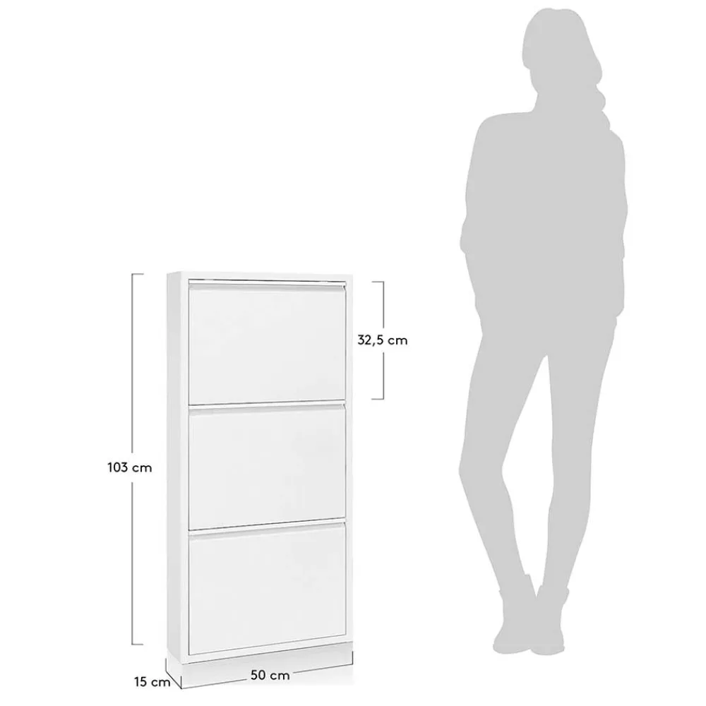 Wohnen 3 Klappen Stahl Schuhkipper in Weiß - Zaisa