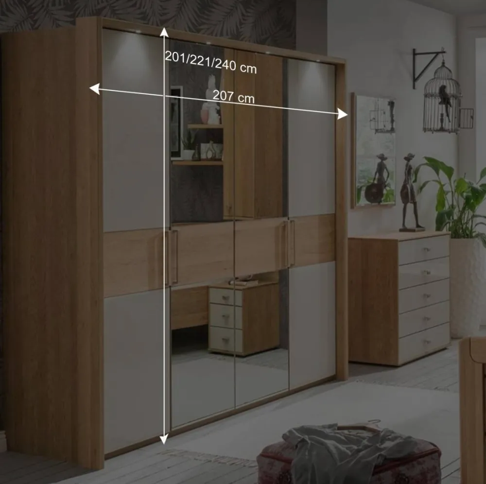 Wohnen Glasmöbel|Naturholzmöbel*2 Meter Kleiderschrank mit vier Türen - Emdsiva II