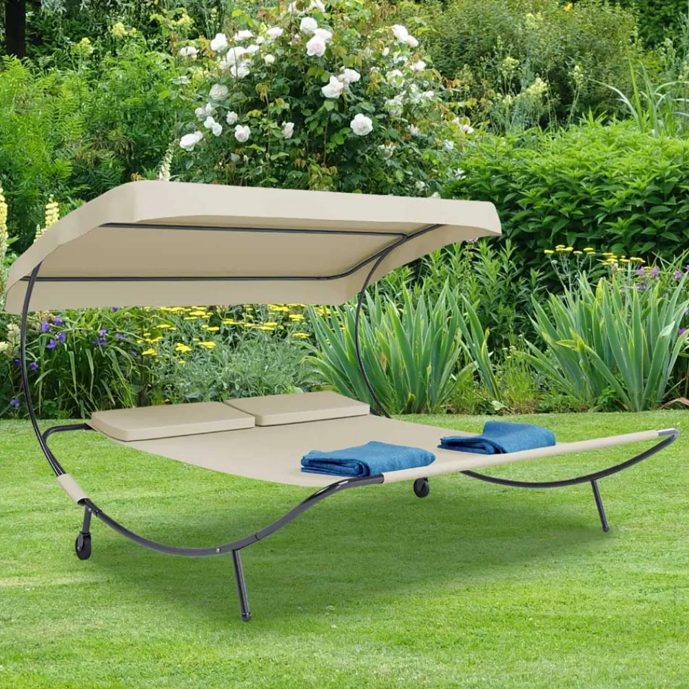 Wohnen Metall-Gartenmöbel|Balkonmöbel*2 Personen Gartenliege in Creme und Schwarz - Enkolu