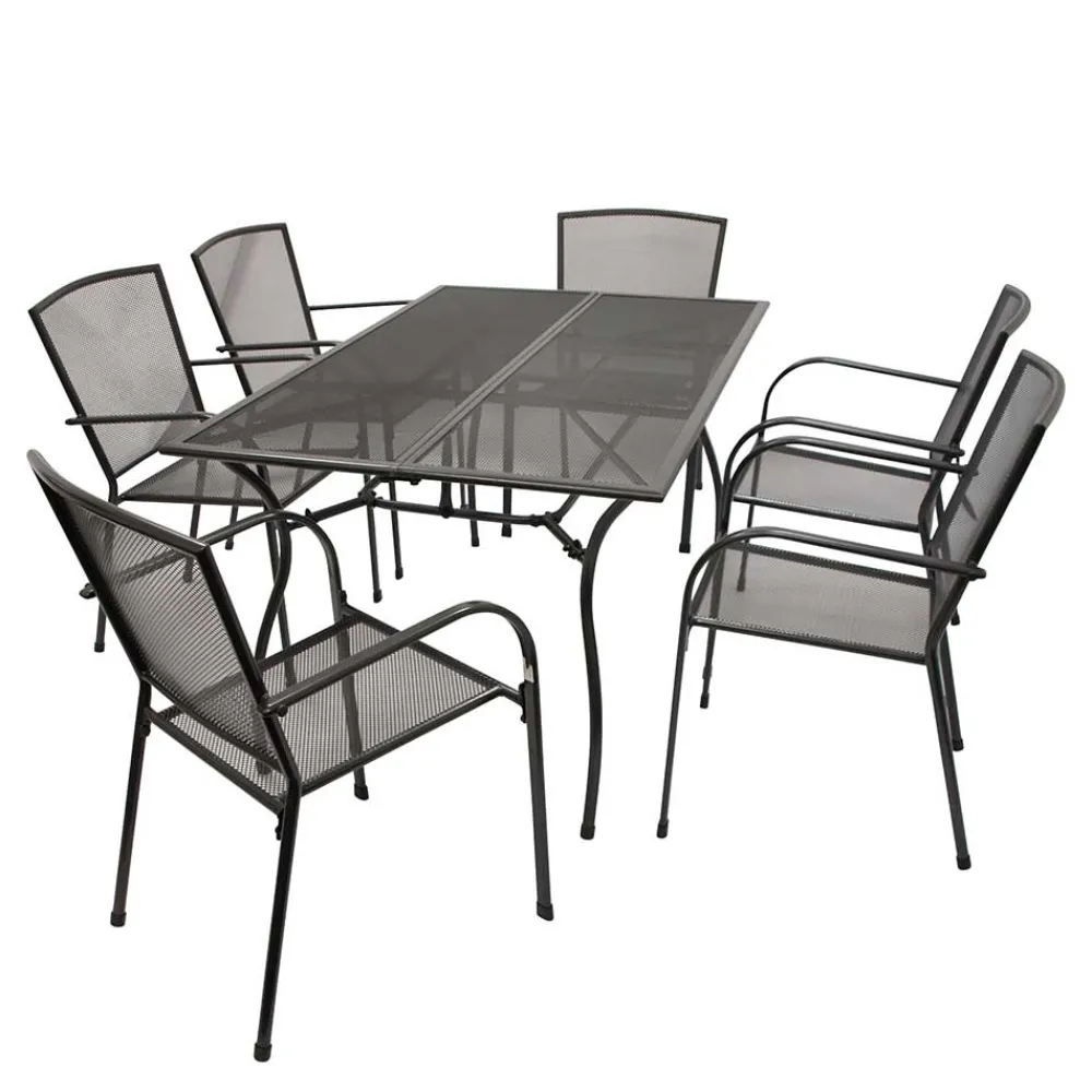 Wohnen Metall-Gartenmöbel|Balkonmöbel*6 Personen Gartentischgruppe Set - Tyago (siebenteilig)