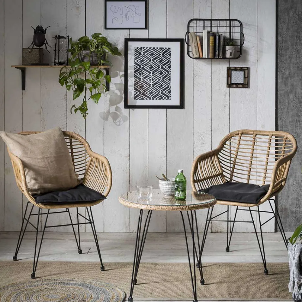 Wohnen 2 Personen Sitzgarnitur aus Kunstrattan - Vasteca (dreiteilig)