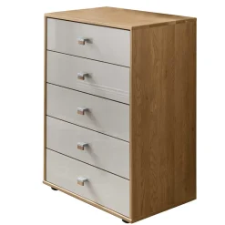 Wohnen 5 Schubladen Hochkommode mit Glasfront in Beige - Emdsiva I