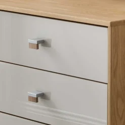 Wohnen 5 Schubladen Hochkommode mit Glasfront in Beige - Emdsiva I