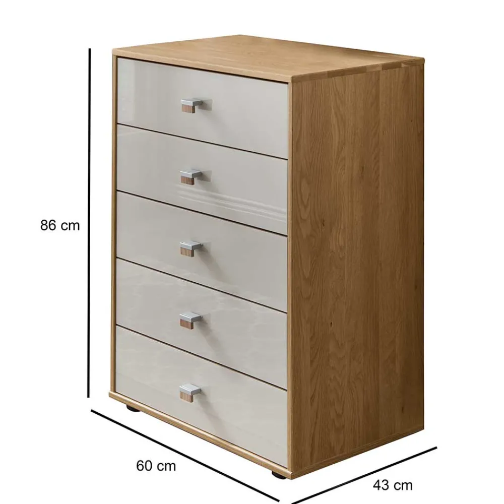 Wohnen 5 Schubladen Hochkommode mit Glasfront in Beige - Emdsiva I