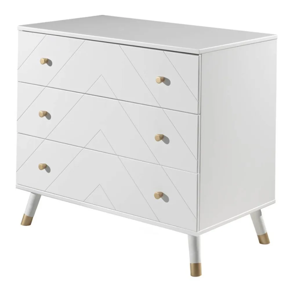 Wohnen Kindermöbel|Kinderkommoden*3 Schubladen Kommode in Weiß & Gold - Zimventa