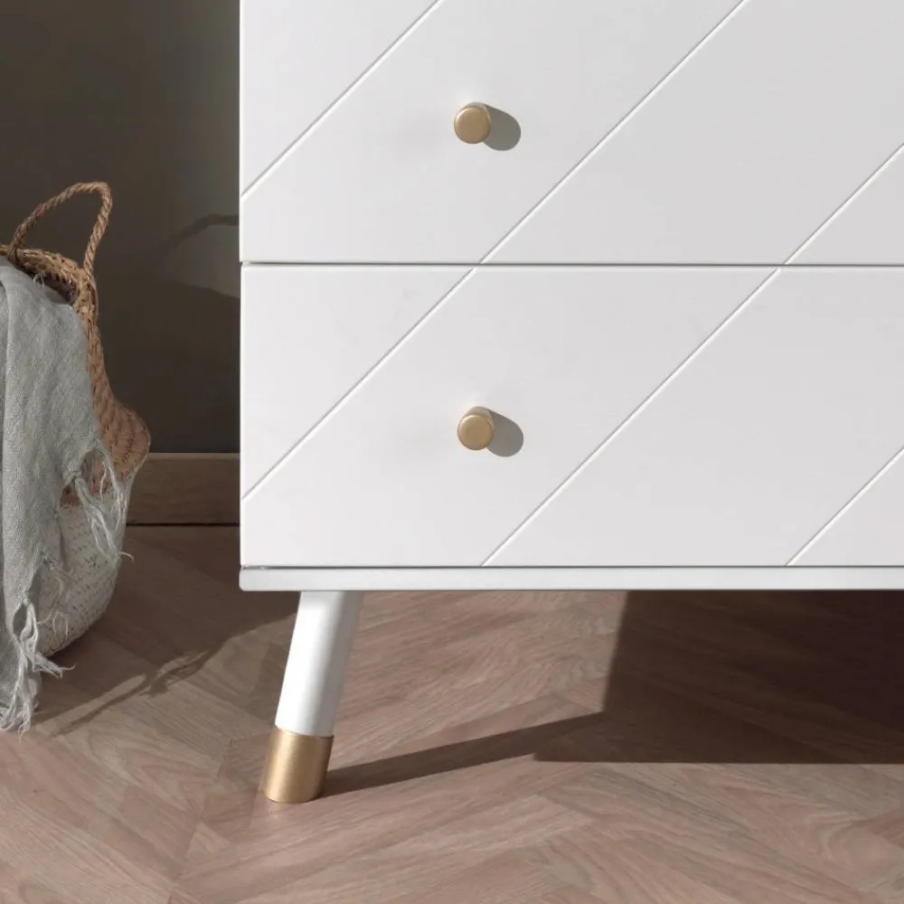 Wohnen Kindermöbel|Kinderkommoden*3 Schubladen Kommode in Weiß & Gold - Zimventa